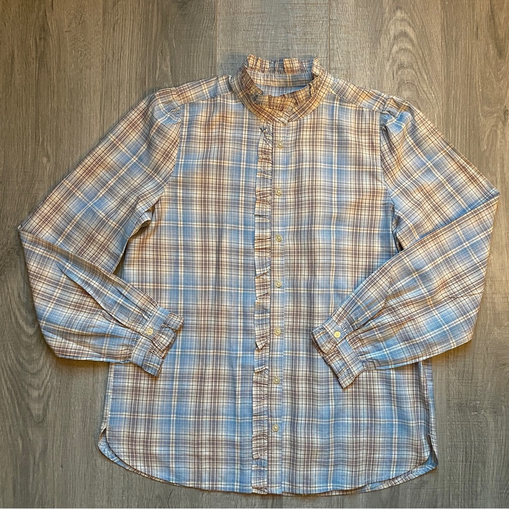 New W/O Tags Women’s LOFT Plaid Ruffle Blouse (S)